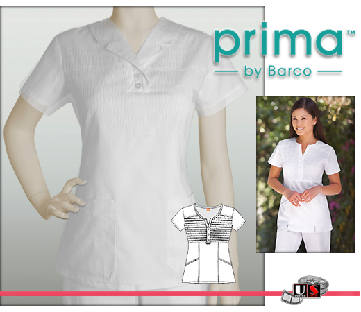 Barco Prima White 2 Pocket Elastic Shirred Top - Click Image to Close