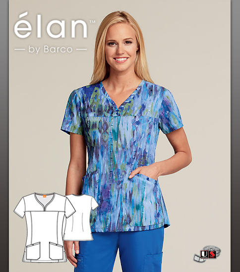 Barco Elan Crystal Glass V-Neck Scrub Top - Click Image to Close