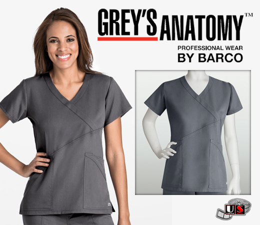 Greys Anatomy arclux 3 Pocket Princess Seamed Mock V-Neck - Click Image to Close