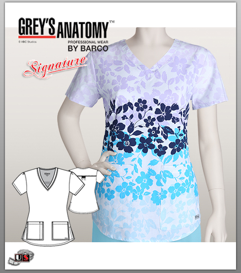 Grey's Anatomy Women's Lanai Floral V-Neck Print Top - Click Image to Close