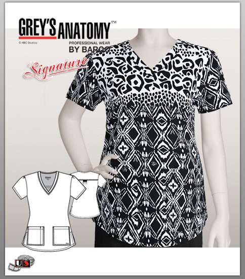 Grey's Anatomy Women's Raffa V-Neck Print Top - Click Image to Close