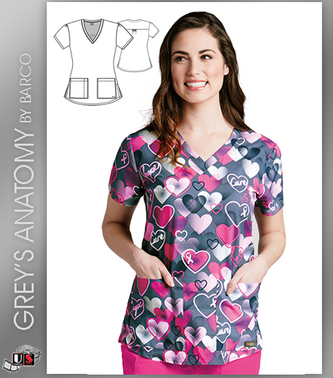 Grey's Anatomy Women's V-Neck Illusion Print - Ribbons of Hope - Click Image to Close