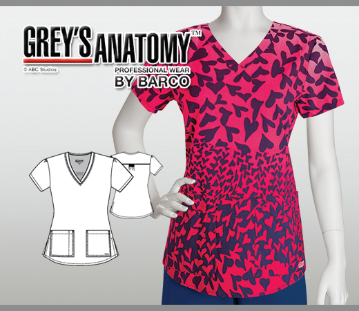 Greys Anatomy Reflection 2 Pocket V-Neck Printed Top - RWM - Click Image to Close