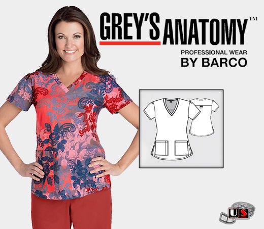 Greys Anatomy Printed Serenity 2 Pocket V-Neck with Fashion - Click Image to Close