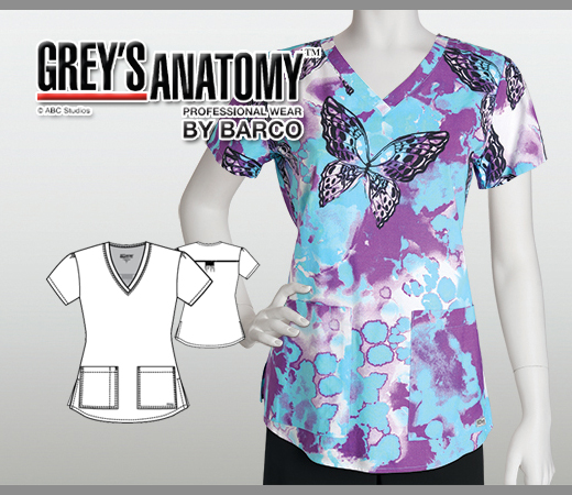 Greys Anatomy Sanctuary 2 Pocket V-Neck Printed Top - SNY - Click Image to Close