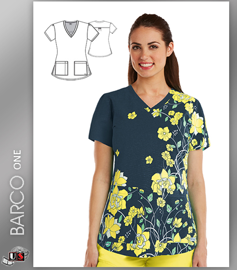 Grey's Anatomy Women's V-Neck Sweet Sunshine Print Scrub Top - Click Image to Close