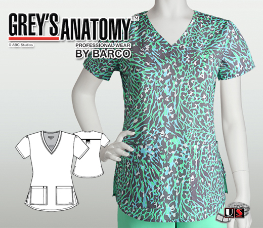 Grey's Anatomy Zola Women's 2 Pkt V-Neck Print Scrub Top - Click Image to Close