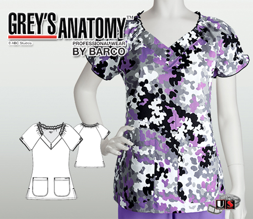 Grey's Anatomy Alia Junior Fit 3 Pocket Raglan V-Neck Scrub Top - Click Image to Close