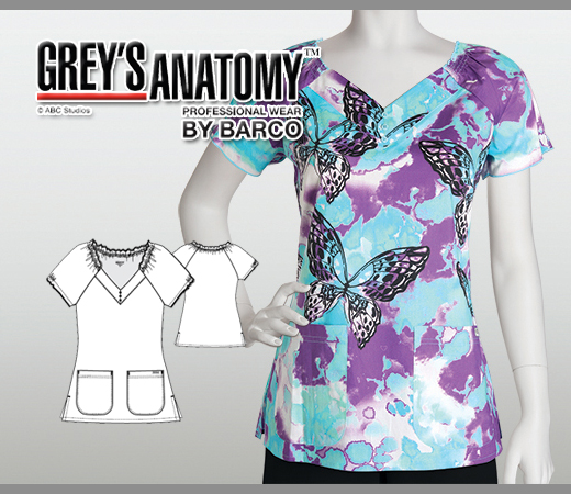 Greys Anatomy Sanctuary 3 Pcket Raglan V-Neck Printed Top - SNY - Click Image to Close