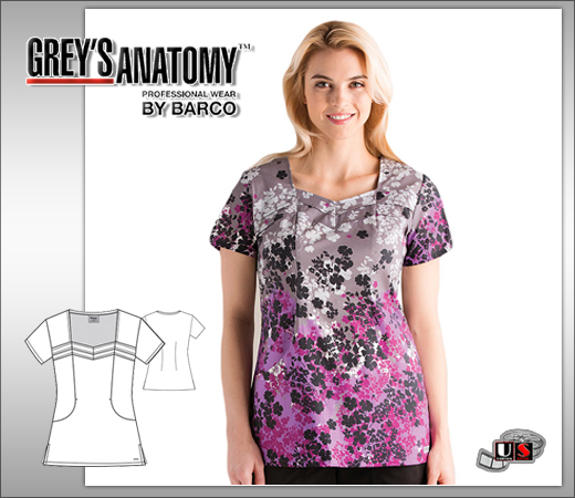 Grey's Anatomy Women's Essence 2 Pocket Square Neck Print Top - Click Image to Close