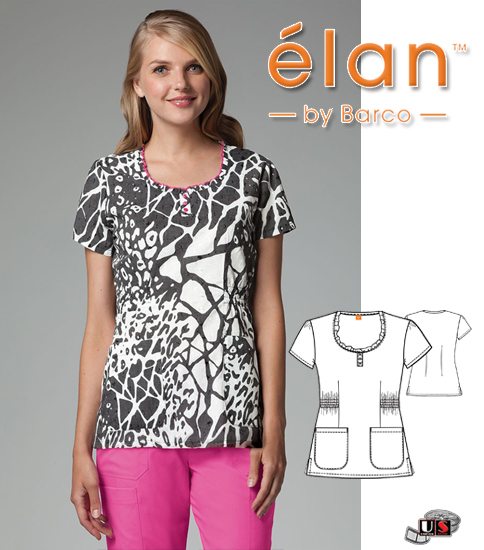 Barco Elan Anika Women's 2 Pocket V-Neck Print Top - Click Image to Close