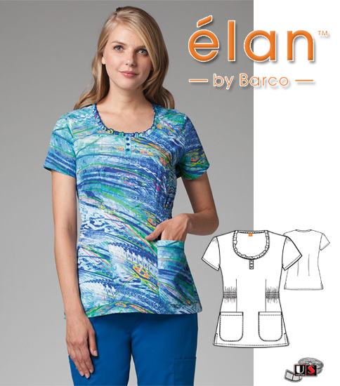 Barco Elan Serena Women's 2 Pocket V-Neck Print Top - Click Image to Close