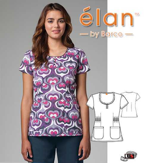 Barco Elan Tara Women's 2 Pocket V-Neck Print Top - Click Image to Close