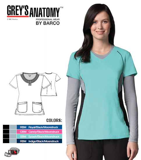 Greys Anatomy Active V-Neck Color Block Scrub Top - Click Image to Close