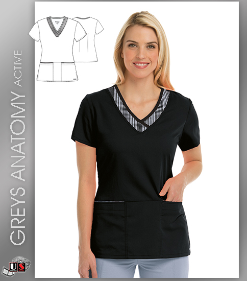 Greys Anatomy Active 3 Pocket Printed V-Neck Top - Click Image to Close