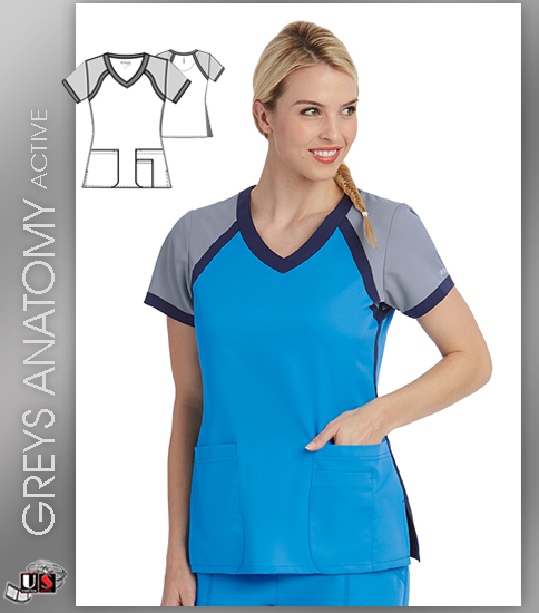 Greys Anatomy Active 3 Pocket Color Block Cross Over V-Neck Top - Click Image to Close