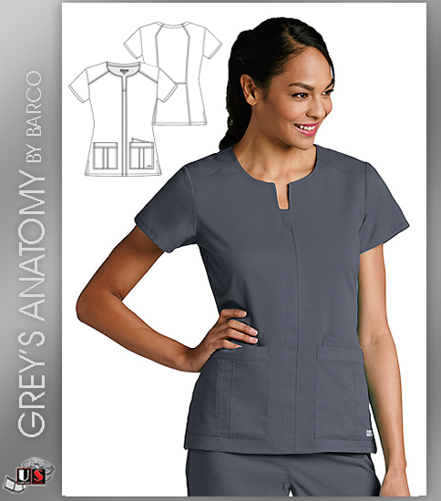 Grey's Anatomy Women's Notch Neck Front Panel Solid Scrub Top - Click Image to Close