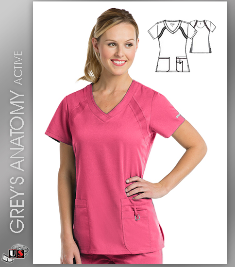 Greys Anatomy Active 3 Pocket Knitted Raglan V-Neck Top - Click Image to Close