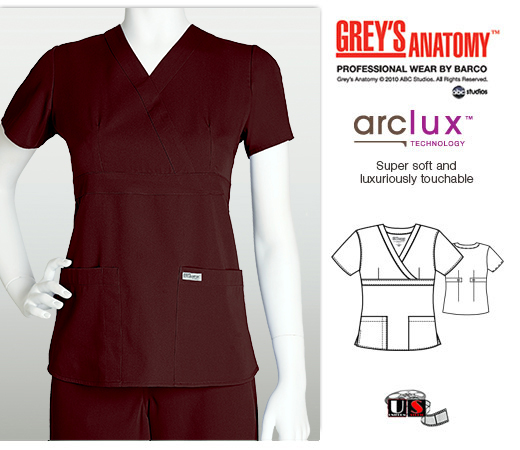 Grey's Anatomy 3 - Pocket Mock Wrap Scrub Top Truffle - Click Image to Close