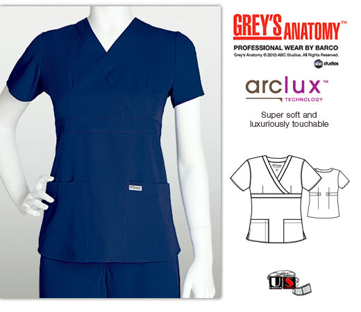 Grey's Anatomy 3 - Pocket Mock Wrap Scrub Top Indigo - Click Image to Close