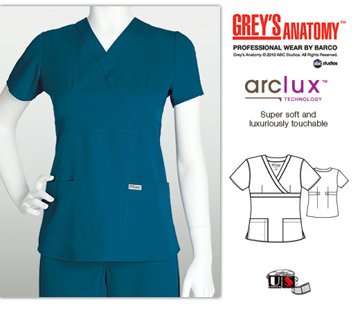 Grey's Anatomy 3 - Pocket Mock Wrap Scrub Top Bahama - Click Image to Close