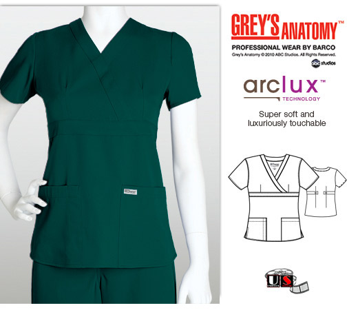 Grey's Anatomy 3 - Pocket Mock Wrap Scrub Top Hunter - Click Image to Close