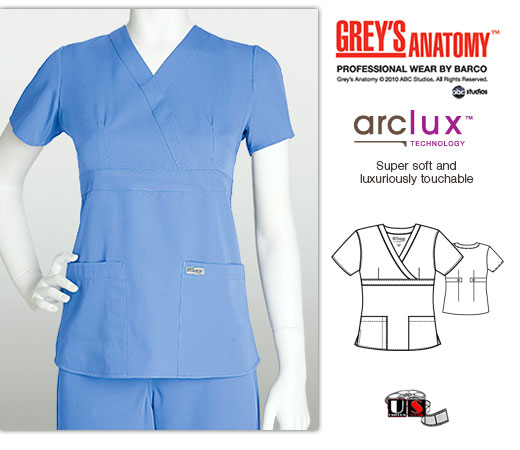 Grey's Anatomy 3 - Pocket Mock Wrap Scrub Top Ciel - Click Image to Close