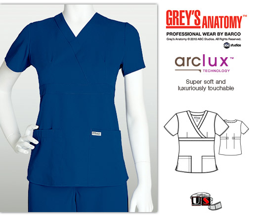 Grey's Anatomy 3 - Pocket Mock Wrap Scrub Top Twilight - Click Image to Close
