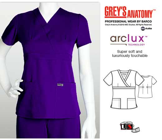 Grey's Anatomy 3 - Pocket Mock Wrap Scrub Top Purple Rain - Click Image to Close