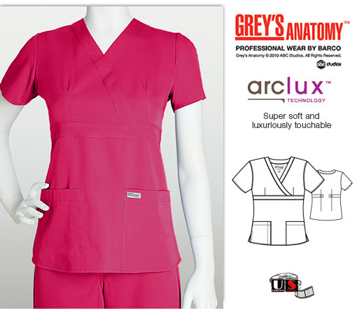 Grey's Anatomy 3 - Pocket Mock Wrap Scrub Top Watermelon - Click Image to Close