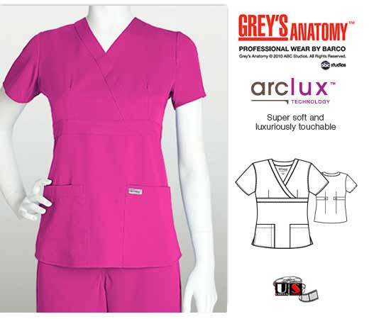 Grey's Anatomy 3 - Pocket Mock Wrap Scrub Top Cosmo - Click Image to Close