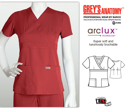 Grey's Anatomy 3 - Pocket Mock Wrap Scrub Top Hot Tamale - Click Image to Close