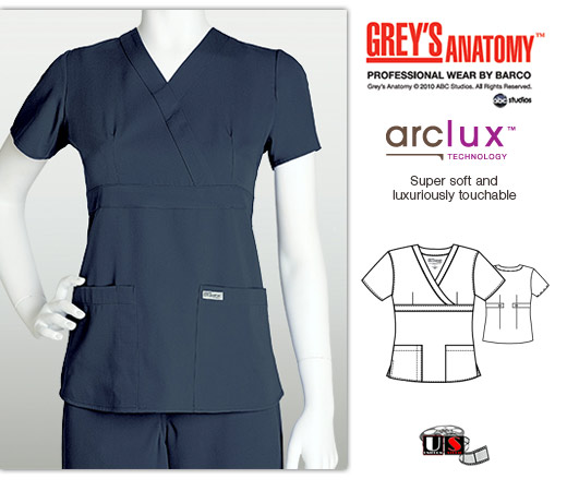 Grey's Anatomy 3 - Pocket Mock Wrap Scrub Top Steel - Click Image to Close