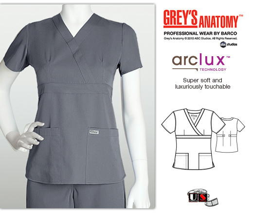 Grey's Anatomy 3 - Pocket Mock Wrap Scrub Top Nickel - Click Image to Close