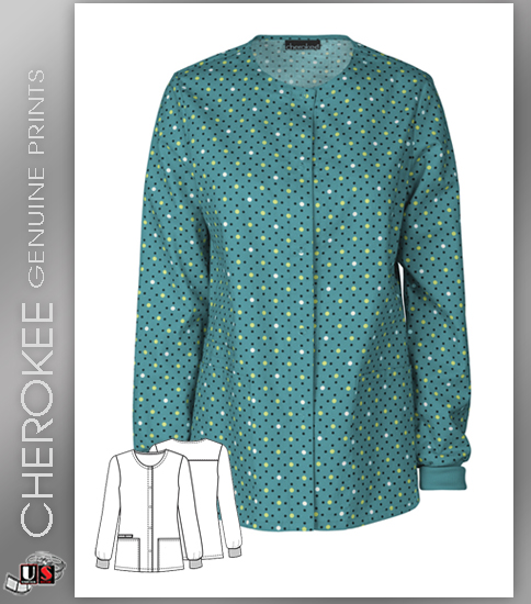 Cherokee Genuine Dots For Sure Teal Snap Front Warm-Up Jacket - Click Image to Close