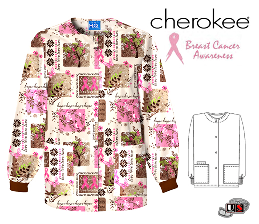 Cherokee Tree Of Hope Prnted Jewel Nck Snap Front Warm-Up Jacket - Click Image to Close