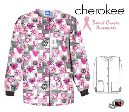 Cherokee Words Of Love Prnted Jewel Nck Snap Frnt Warm-Up Jacket - Click Image to Close