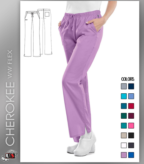 Cherokee Workwear Flex Mid-rise Moderate Flare Drawstring Pant - Click Image to Close