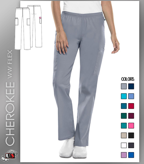 Cherokee Workwear Flex Mid Rise Straight Leg Elastic Waist Pant - Click Image to Close