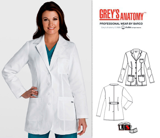 Greys Anatomy Womens Plain 32" 3 Pocket Fitted Front Lab Coat - Click Image to Close