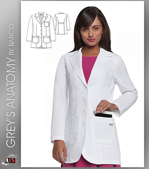 Greys Anatomy Womens Plain 32" 3 Pocket Fitted Front Lab Coat - Click Image to Close