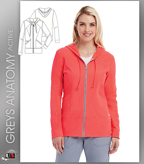 Greys Anatomy Active 3 Pocket Zip Front Hoodie Jacket - Click Image to Close