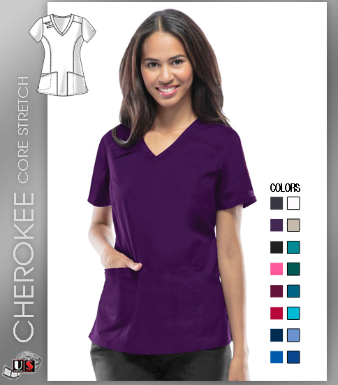 Cherokee Workwear Core Stretch V-Neck Top - Click Image to Close