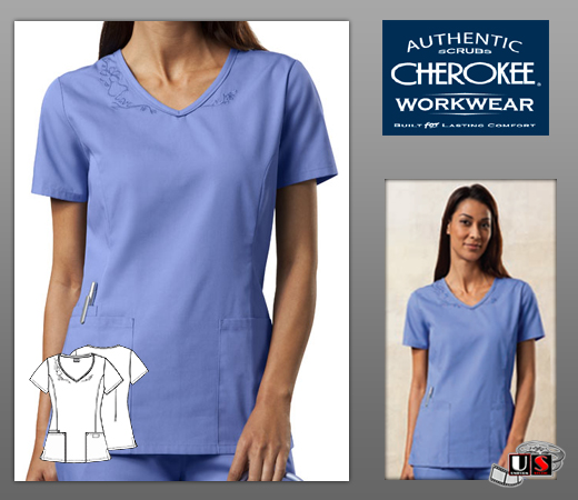 Cherokee Workwear's V-Neck Solid Scrub Top - Click Image to Close