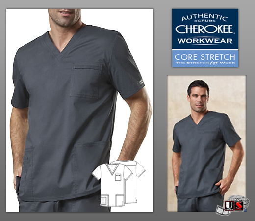 Cherokee Workwear's Core Stretch Unisex V-neck Scrub Top - Click Image to Close