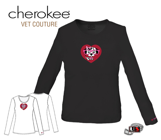 Cherokee Vet "Spotty Dotty" Long Sleeve Knit Tee Black - Click Image to Close