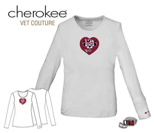 Cherokee Vet "Spotty Dotty" Long Sleeve Knit Tee White - Click Image to Close