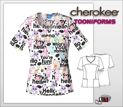 Cherokee Tooniforms Say Hello V-Neck Top - Click Image to Close