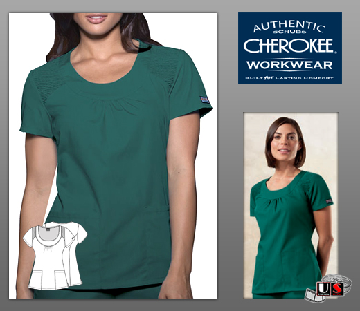 Cherokee Workwear's "U" Shape Solid Scrub Top - Click Image to Close