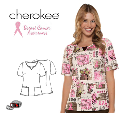 Cherokee Tree Of Hope Printed Round Neck V-Notch Top - Click Image to Close